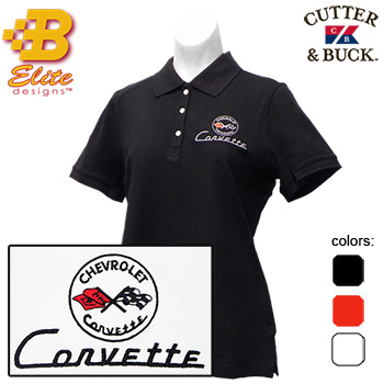 C1 Corvette Embroidered Ladies Cutter & Buck Ace Polo White- Small -BDC1EPL826