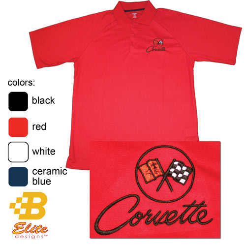 C2 Corvette Embroidered Men's Performance Polo Shirt Black- Large -BDC2EP103