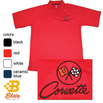 C2 Corvette Embroidered Men's Performance Polo Shirt Classic Red- Medium -BDC2EP103