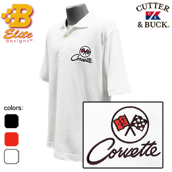 C2 Corvette Embroidered Men's Cutter & Buck Ace Polo Black- Medium -BDC2EP8016