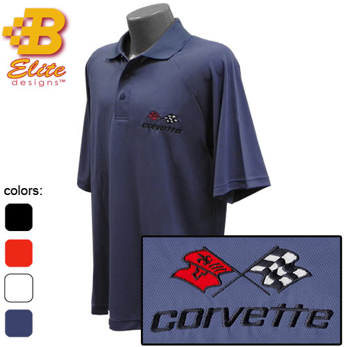 C3 Corvette Embroidered Men's Performance Polo Shirt Ceramic Blue- Large -BDC3EP104