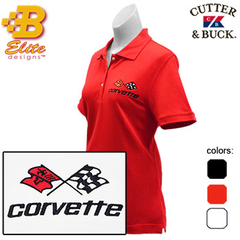 C3 Corvette Embroidered Ladies Cutter & Buck Ace Polo Black- Medium -BDC3EPL828