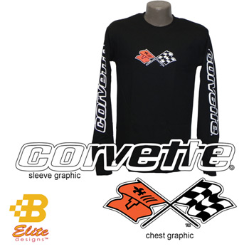 C3 Corvette Black Long Sleeved Shirt w/Script on Sleeves BLACK- MEDIUM -BDC3ST846