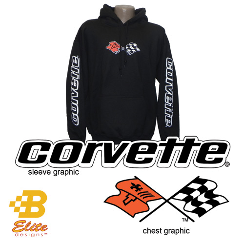 C3 Corvette Hooded Sweatshirt with Sleeve Print BLACK- LARGE -BDC3SW180