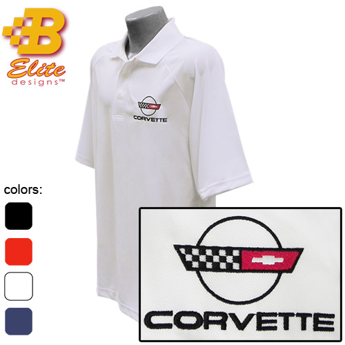 C4 Corvette Embroidered Men's Performance Polo Shirt Black- Large -BDC4EP109