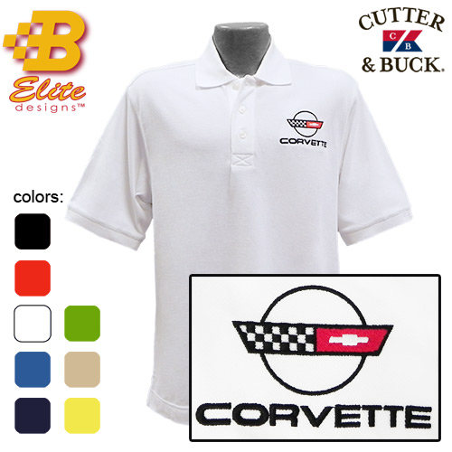C4 Corvette Embroidered Men's Cutter & Buck Ace Polo Stone - Large -BDC4EP8018