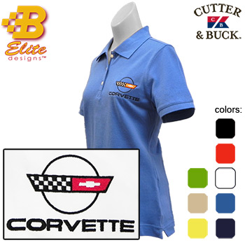 C4 Corvette Embroidered Ladies Cutter & Buck Ace Polo Black - Medium -BDC4EPL829