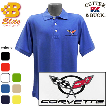 C5 Corvette Embroidered Men's Cutter & Buck Ace Polo Black- Small -BDC5EP8019