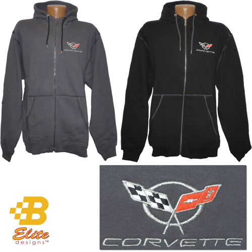 C5 Corvette Emblem Full Zip Heavyweight Hooded Sweatshirt Black- Small -BDC5SW168