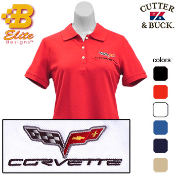C6 Corvette Embroidered Ladies Cutter & Buck Ace Polo Shirt Solstice Yellow- Small -BDC6EPL831