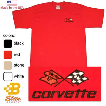 C3 Corvette Emblem Embroidered on American Made Tee Shirt Black- Small -BEC3ET8001