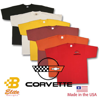 C4 Corvette Emblem Embroidered on American Made Tee Shirt Black - Small -BEC4ET8001