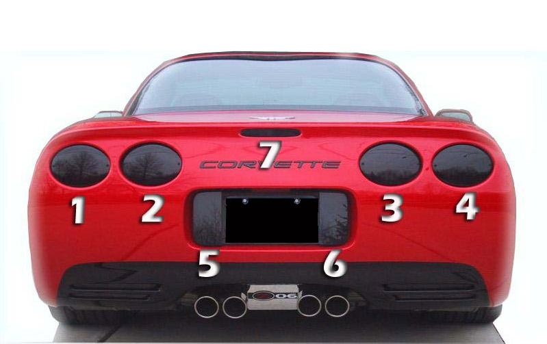 C5 & Z06 Corvette 7pc. Rear Blackout Kit - 97-04, Flat Style Leneses