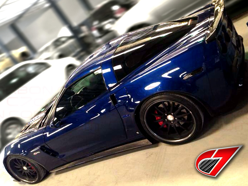 2005-2013 C6 ZR1 Corvette Style Extended Side Skirts in Carbon Fiber with Rear CF Splash Guards