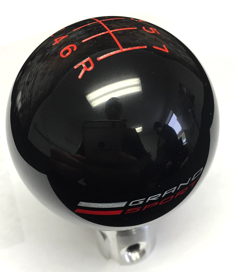 C7 Corvette 15-19 Shifter Knob - Black 7 Speed With Red Pattern And Grand Sport Logo