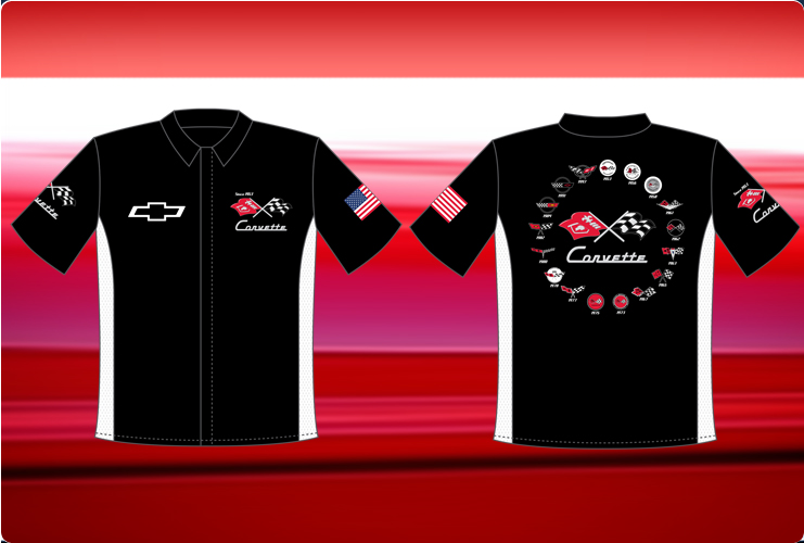 Corvette Black Short Sleeved Corvette Pit Shirt with Screen Printed Logos