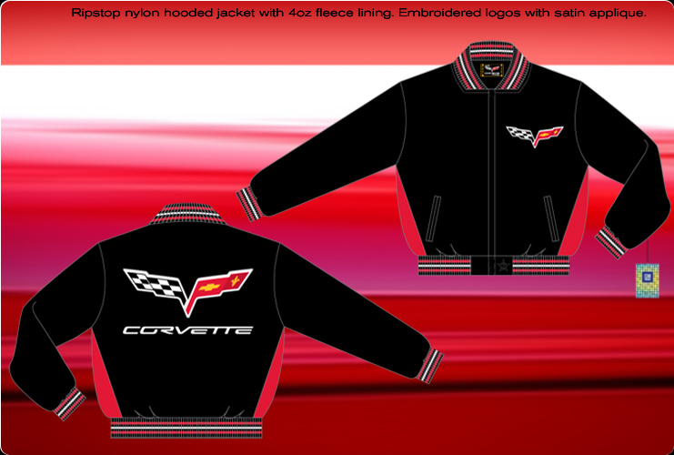C6 Corvette Rip Stop  Nylon  Black Jacket with C6 Embroidered Logos