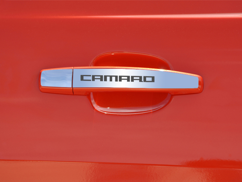 Camaro Door Handle Plate Polished Exterior "CAMARO" Script 2Pc 2010-2013