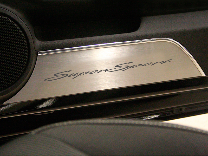 Camaro Door Panel Kick Plates "Super Sport" Style Brushed 2Pc 2010-2013