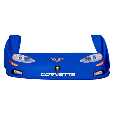 Dirt Track C6 Corvette OLD Style Race Car Body, Molded Plastic Nose, Fenders and Graphics, Blue