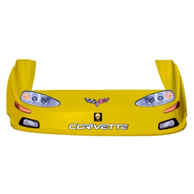 Dirt Track C6 Corvette Style Race Car Body, Molded Plastic Nose, Fenders and Graphics, Yellow