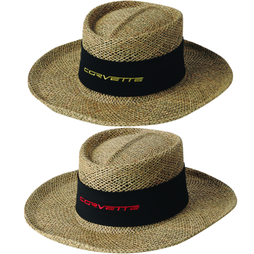 Corvette Logo Hat - Straw Hat with Red or Yellow Logo