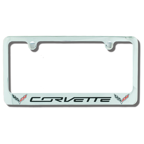 C7 Corvette Stingray Chrome License Plate Frame with Double Flag Emblems