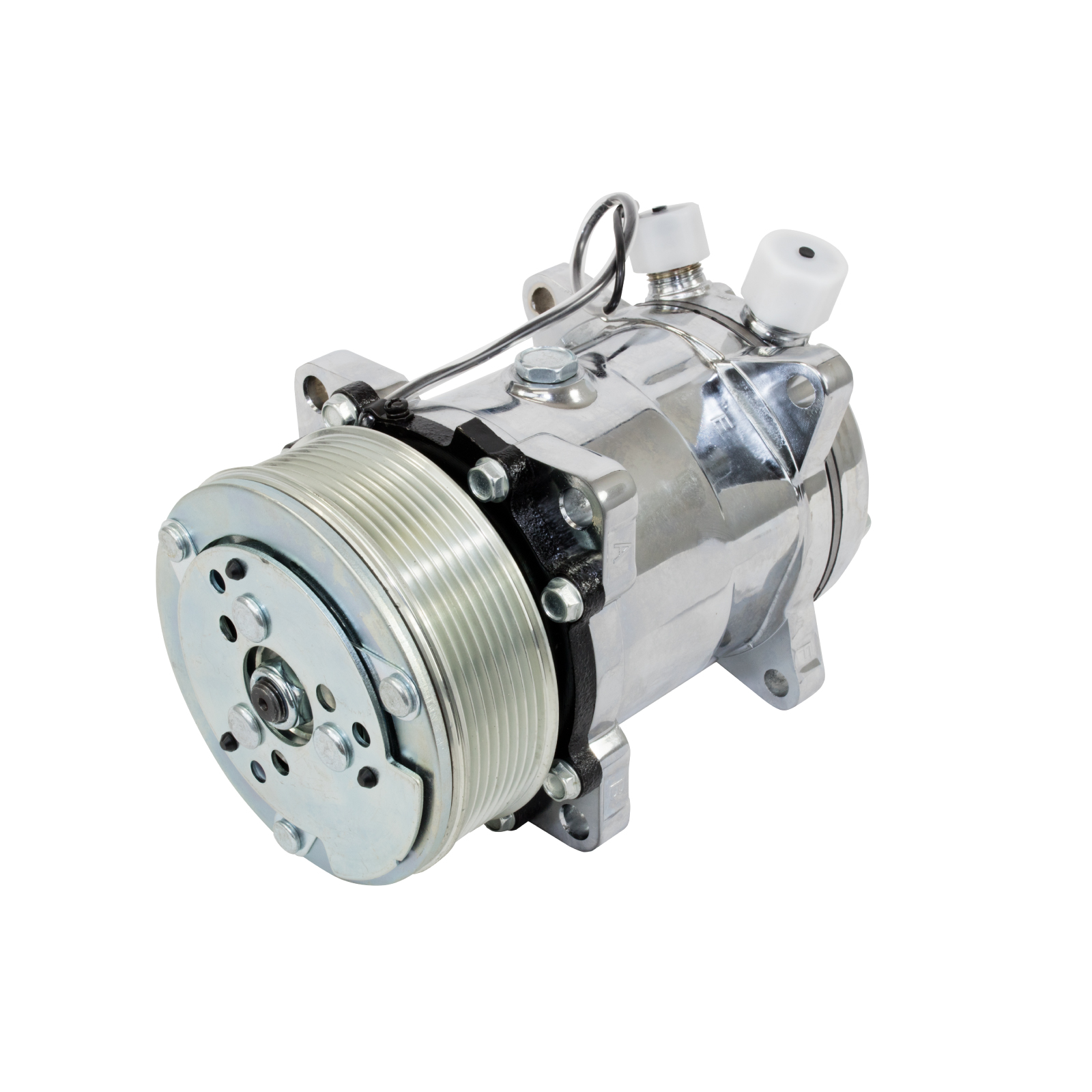 Chrome Sanden 508 Style A/C Compressor with Silver Serpentine Clutch