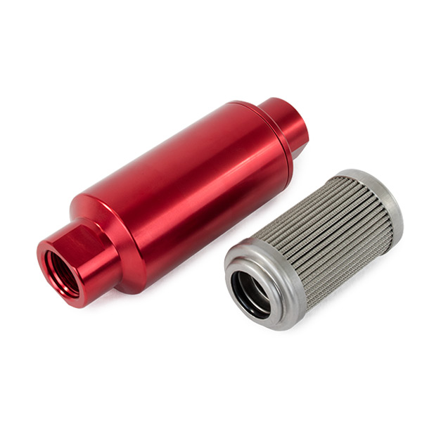 100 Micron Stainless Steel Fuel Filter with Red Aluminum Housing