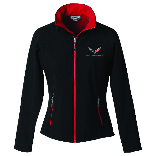 C7 Corvette Ladies Stingray Soft Shell Jacket with C7 Flags on Front