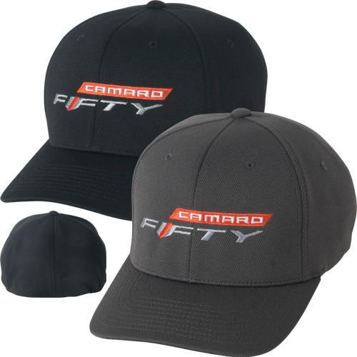 Camaro Six, 6th Generation FIFTY / 50 Cool & Dry Fitted Cap, Hat, Charcoal and Neon Orange