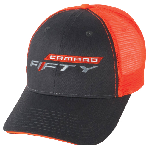 Camaro Six, 6th Generation FIFTY / 50 Neon Meshback Cap, Hat, Charcoal and Neon Orange