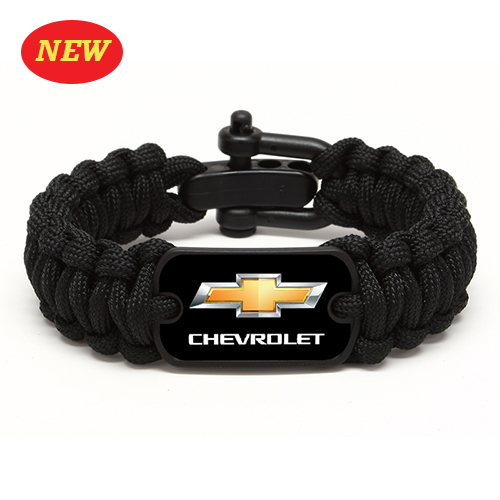 Chevrolet Black Survival Bracelet. Super Strong Military Issue 550# Paracord, Bowtie Logo