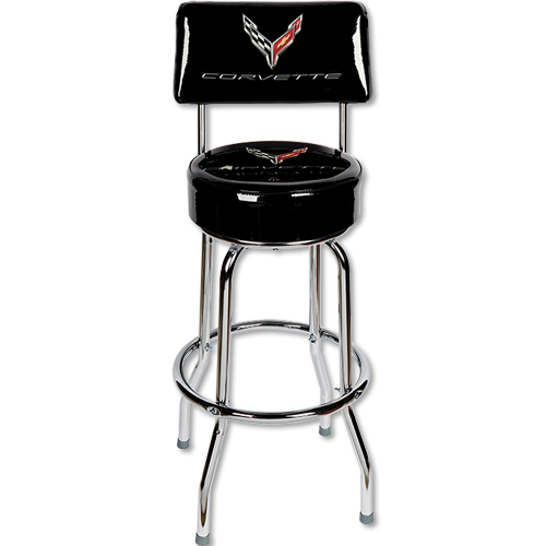 C8 Corvette, Next Generation C8 Corvette Flag Logo Emblem, COUNTER STOOL 30" With BACK REST