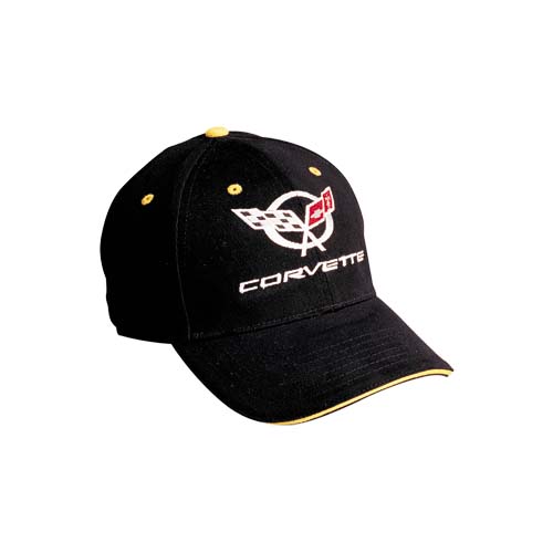 C5 Corvette C5 Flag Logo Cap, Hat - Black with Gold Trim