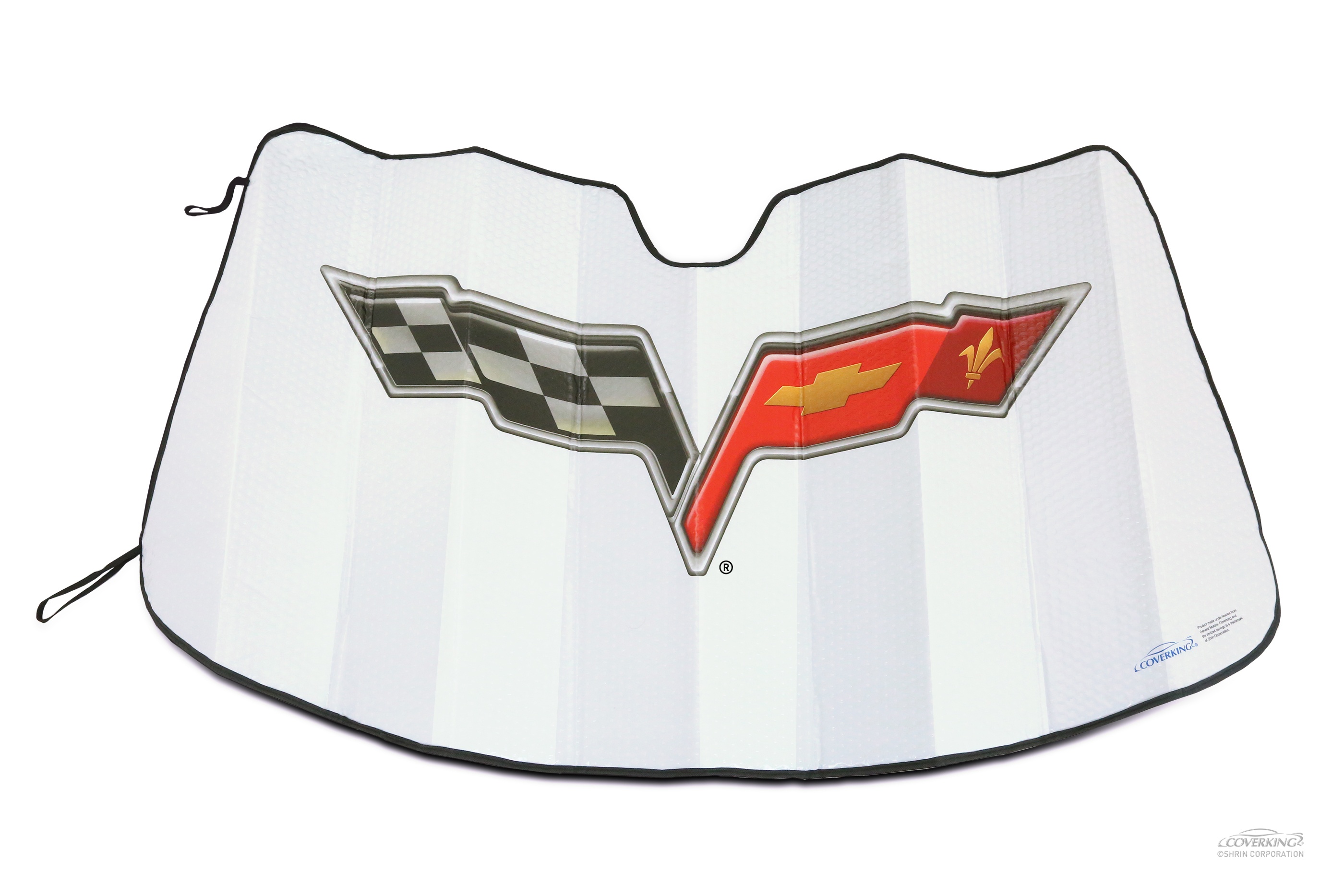 C6 Corvette Flag Emblem MODA Folding Graphic Corvette® Sunshield™, Solar Windshield Shade