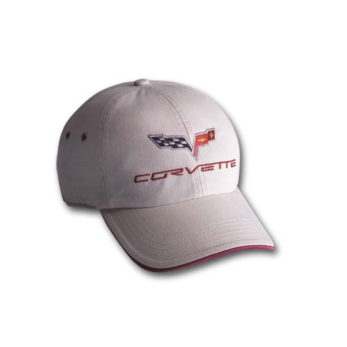 C6 Corvette C6 Flag Logo Cap, Hat - White Garment Washed Chino
