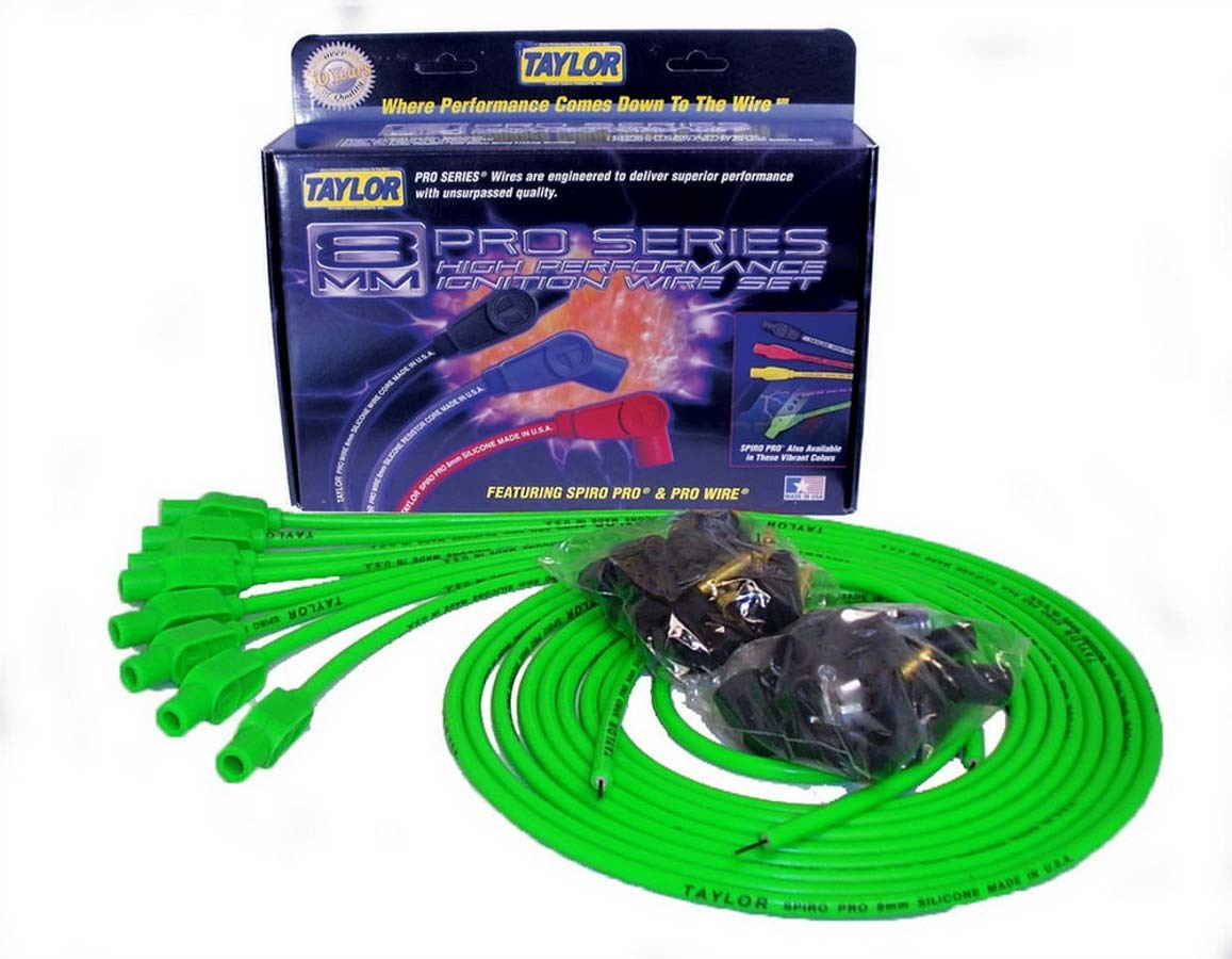 Spark Plug Wire Set, Spiro-Pro, Spiral Core, 8mm, Hot Lime, Straight Plug Boots, HEi/Socket Style, Cut-To-Fit, V8