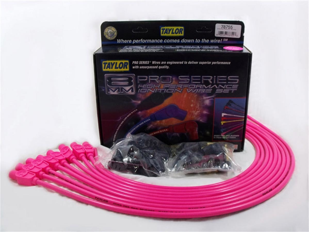 Spark Plug Wire Set, Spiro-Pro, Spiral Core, 8mm, Hot Pink, Straight Plug Boots, HEi/Socket Style, Cut-To-Fit, V8