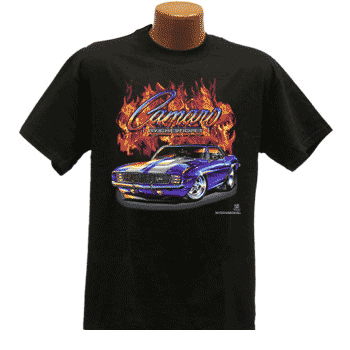 '69 Camaro Flame Black 100% Cotton T-Shirt Large -TDC-155