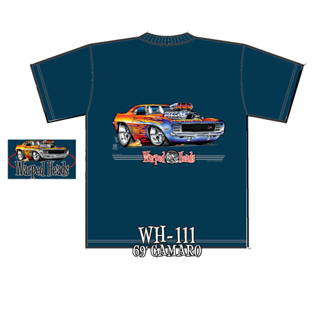 1969 Z-28 Chevy Camaro Blue Warped Heads Tee Shirt Medium -WH-111