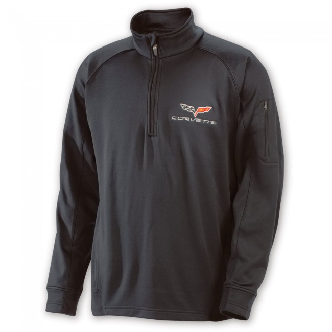 C6 Corvette, Crossed Flag Logo Quarter-Zip Pullover - Black