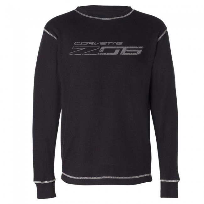 Corvette C7 Z06 Logo Vintage Corvette Thermal, Log Sleeved Shirt, Black