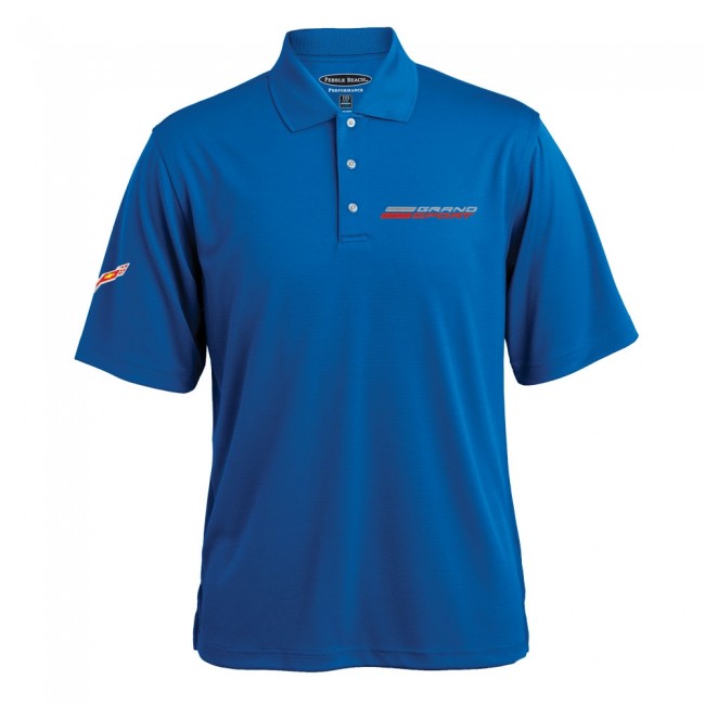 C7 Corvette, Mens Grand Sport Texture Polo - Cobalt