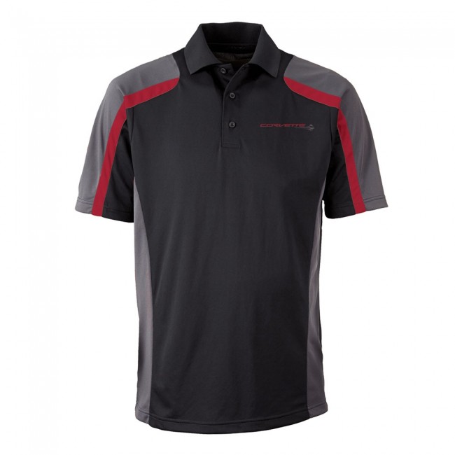 C7 Corvette, Mens Stingray Fast Lane Polo Shirt - Black/Red