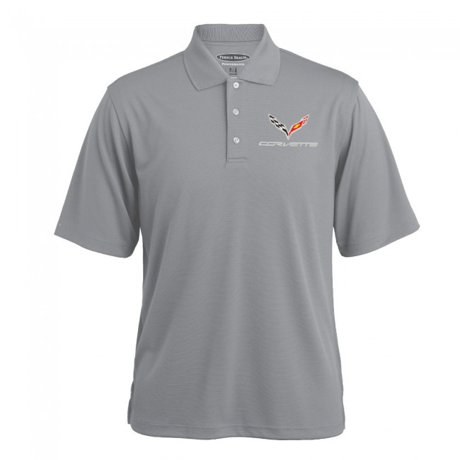 C7 Corvette, Mens 100% Polyester Textured Polo Shirt - Gray Heather