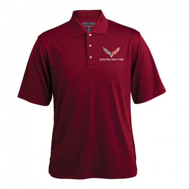 C7 Corvette, Mens C7 Texture Polo Shirt - Deep Red