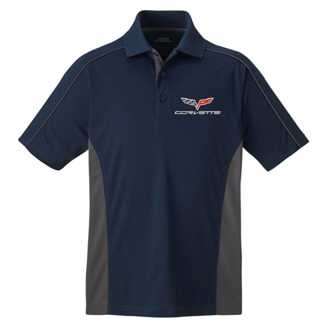 C6 Corvette, Mens C6 Performance Colorblock Polo - Navy/Gray