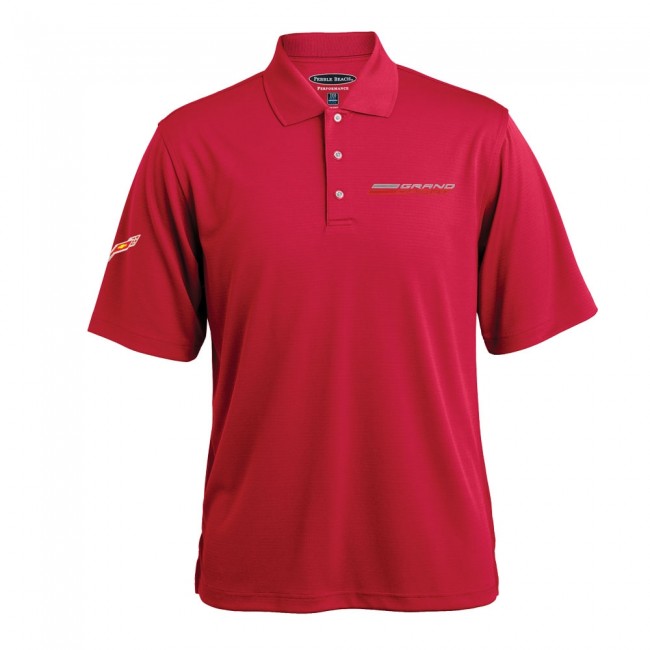 C7 Corvette, Mens Grand Sport Texture Polo - Crimson Red