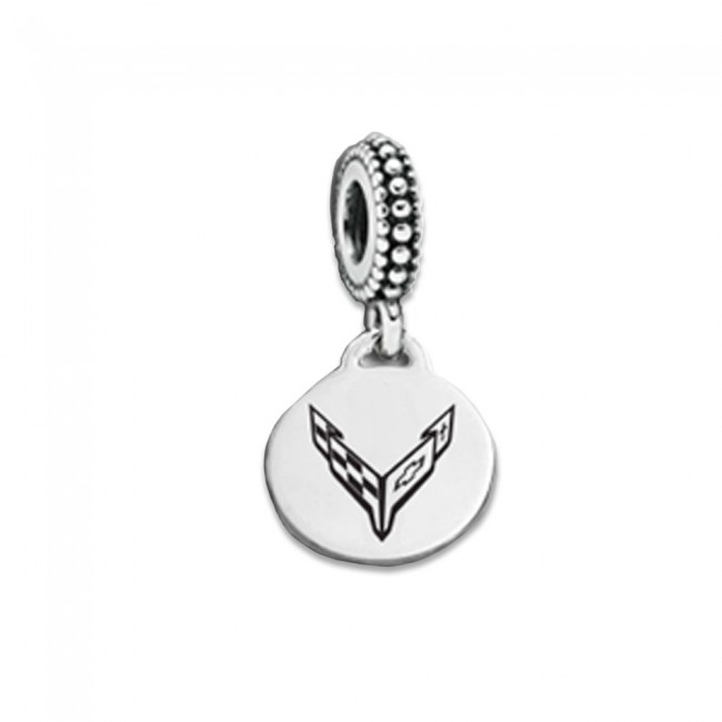 C8 Corvette, Next Generation C8 Corvette Crossed Flags Sterling Silver Dangle Charm